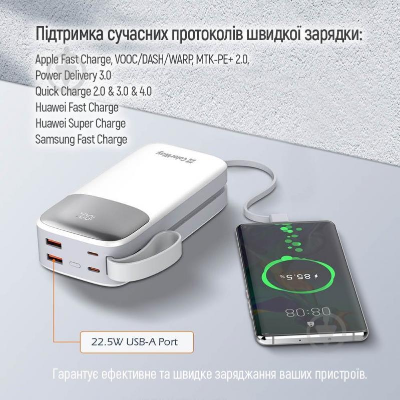 Повербанк ColorWay Powerful (USB QC3.0 + USB-C Power Delivery 22.5W) 30000 mAh white (CW-PB300LPA4WT-PDD) - фото 24