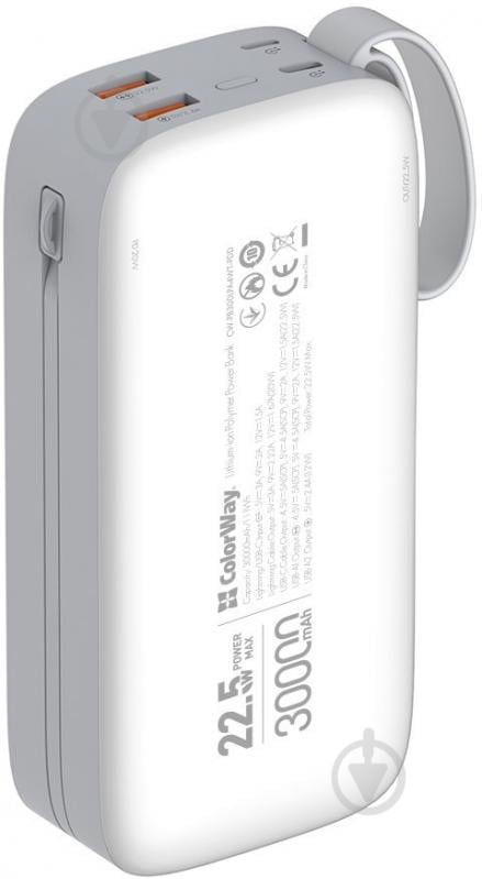 Повербанк ColorWay Powerful (USB QC3.0 + USB-C Power Delivery 22.5W) 30000 mAh white (CW-PB300LPA4WT-PDD) - фото 7