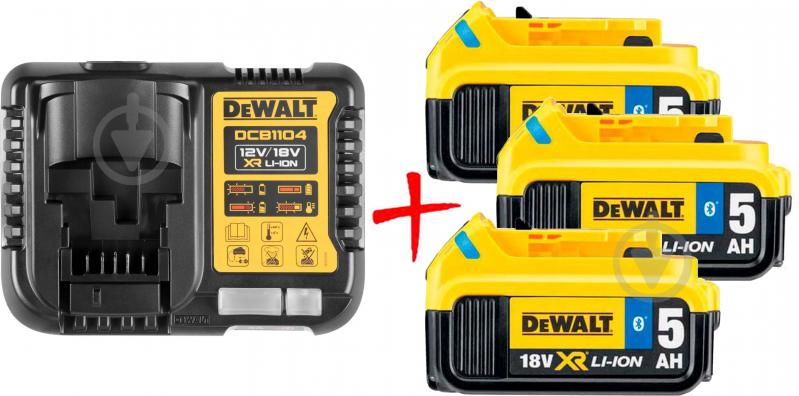 Аккумуляторная батарея и зарядное устройство DeWalt 18,0V 5Ah + 3 батареи DCB184B DCB1104P3 - фото 1