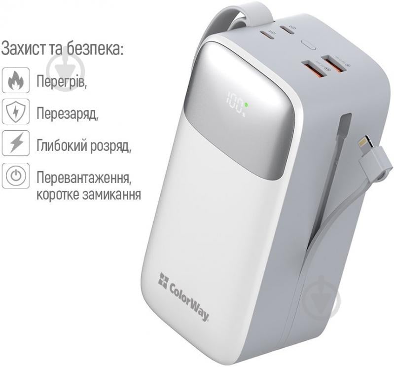 Повербанк ColorWay Powerful (USB QC3.0 + USB-C Power Delivery 22.5W) 50000 mAh white (CW-PB500LPA4WT-PDD) - фото 3