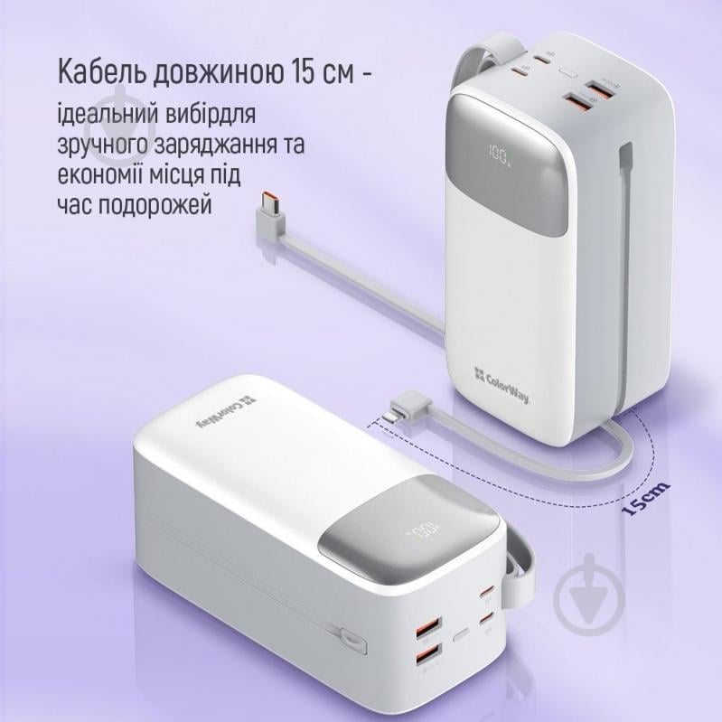 Повербанк ColorWay Powerful (USB QC3.0 + USB-C Power Delivery 22.5W) 50000 mAh white (CW-PB500LPA4WT-PDD) - фото 20