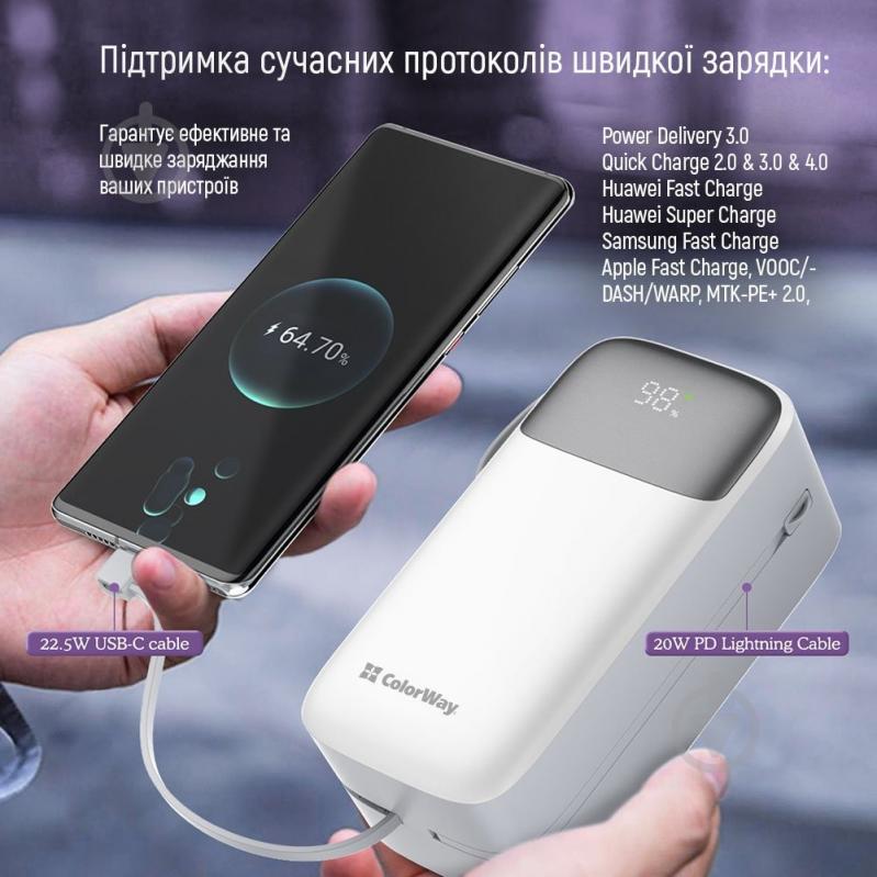 Повербанк ColorWay Powerful (USB QC3.0 + USB-C Power Delivery 22.5W) 50000 mAh white (CW-PB500LPA4WT-PDD) - фото 23