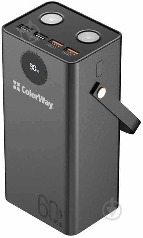 Повербанк ColorWay Powerful (USB QC3.0 + USB-C Power Delivery 65W) 60000 mAh black (CW-PB600LPA5BK-PDD) - фото 1