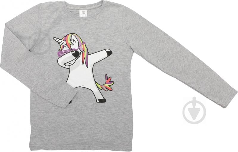 Реглан для девочки Luna Kids Dabbing Unicorn р.152 серый меланж - фото 1