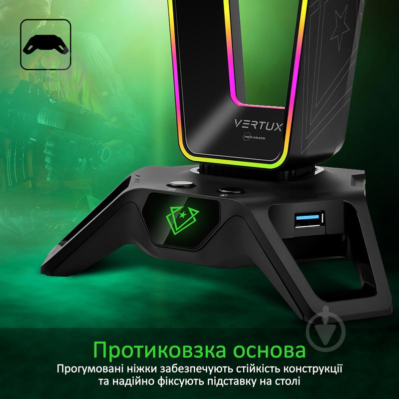 Тримач для навушників Vertux black (hexarack.black) USB хаб 3xUSB 3.0/2xAUX 3.5 мм - фото 5