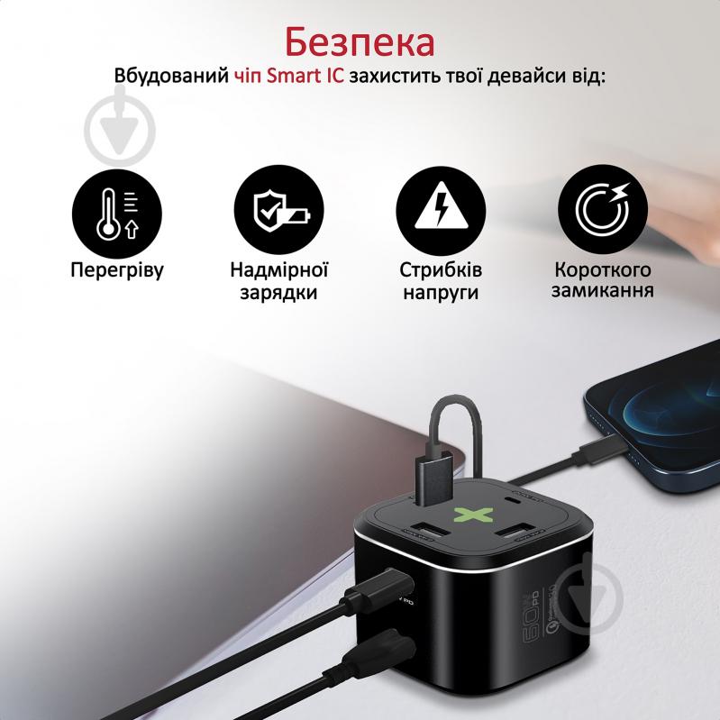 Зарядний пристрій Promate PowerCube-PD80 Вт, 2хUSB-C + 3xUSB-A Black - фото 4
