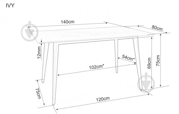 Стол обеденный Signal Meble IVY 1400x800x750мм серый/черный - фото 3