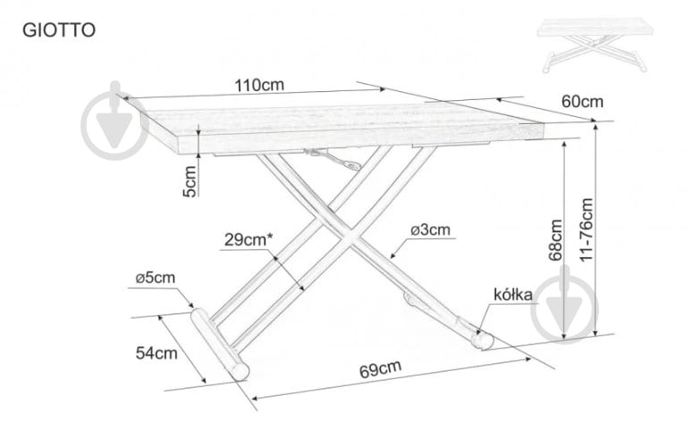 Стол обеденный Signal Meble GIOTTO 1100x600x750мм дуб/черный - фото 5