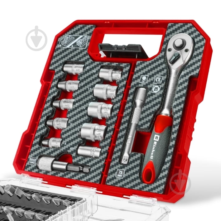 Набір торцевих головок Einhell з трещіткою і біт L-Case 37 шт. 109022 - фото 4