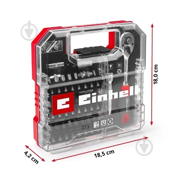 Набір торцевих головок Einhell з трещіткою і біт L-Case 37 шт. 109022 - фото 6
