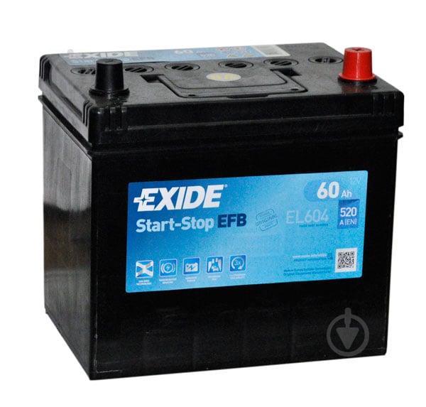 Акумулятор автомобільний EXIDE EFB 6СТ-60 АЗИЯ Евро (EL604) 60Ah 520A 12V «+» праворуч - фото 1