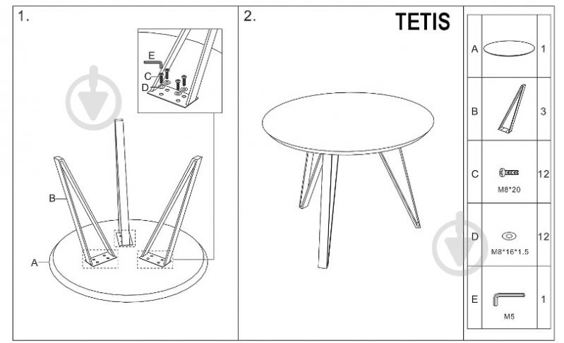 Стол обеденный Signal Meble TETIS 1000x1000x760мм дуб/черный - фото 2