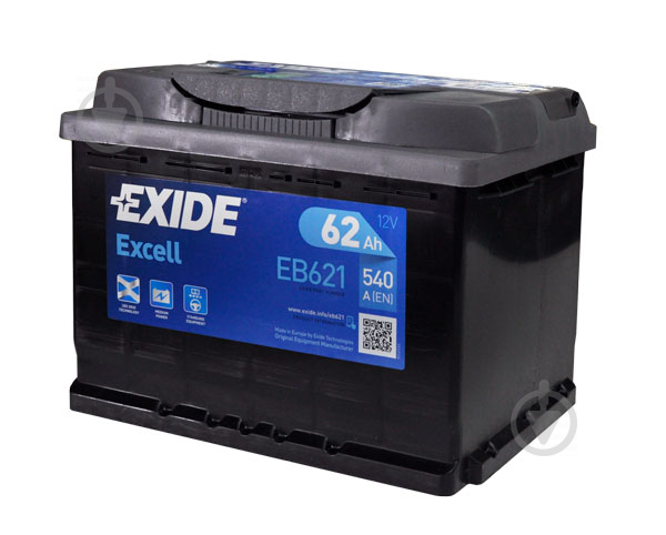 Аккумулятор автомобильный EXIDE Excell 6СТ-62 (EB621) 62Ah 540A 12V «+» слева - фото 1