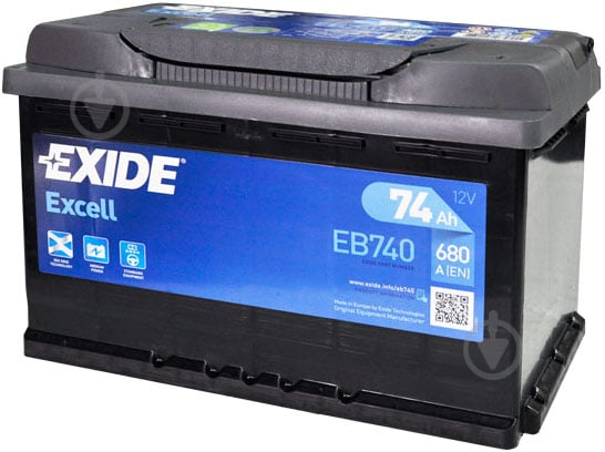 Аккумулятор автомобильный EXIDE Excell 6СТ-74 Евро (EB740) 74Ah 680A 12V «+» справа - фото 1