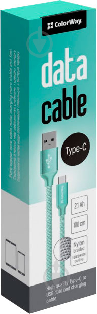 Кабель ColorWay USB - Type-C 2.1А 1 м м'ятний - фото 2