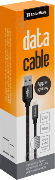 Кабель ColorWay USB - Apple Lightning 2.1А 1 м чорний - фото 2