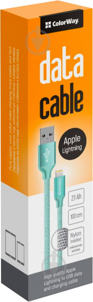 Кабель ColorWay USB - Apple Lightning 2.1А 1 м м'ятний - фото 2