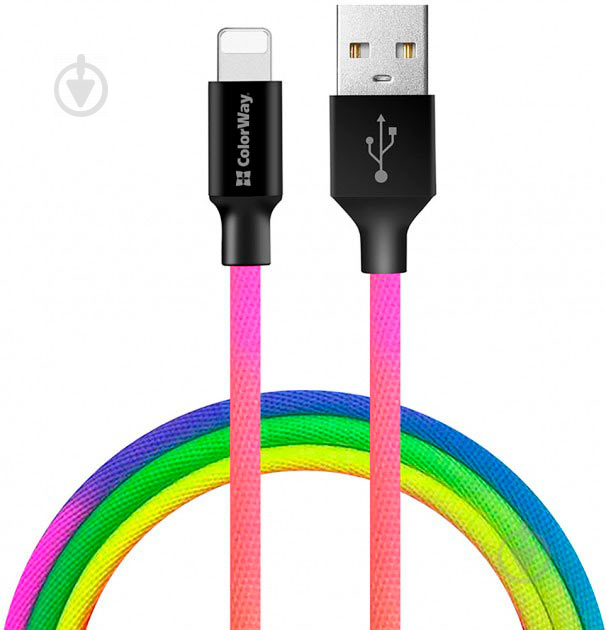 Кабель ColorWay USB - Apple Lightning (multicolor) 2.4 А 1 м різнокольоровий - фото 2