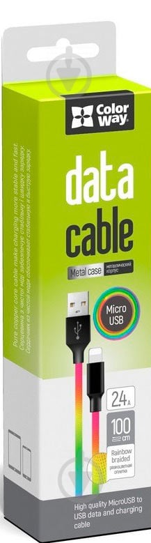 Кабель ColorWay USB - MicroUSB (multicolor) 2.4 А 1 м різнокольоровий - фото 3