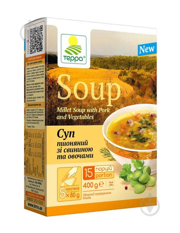 Суп-гарнір ТЕРРА пшоняний зі свининою та зеленню “Козацька страва” 400 г 400 г - фото 1