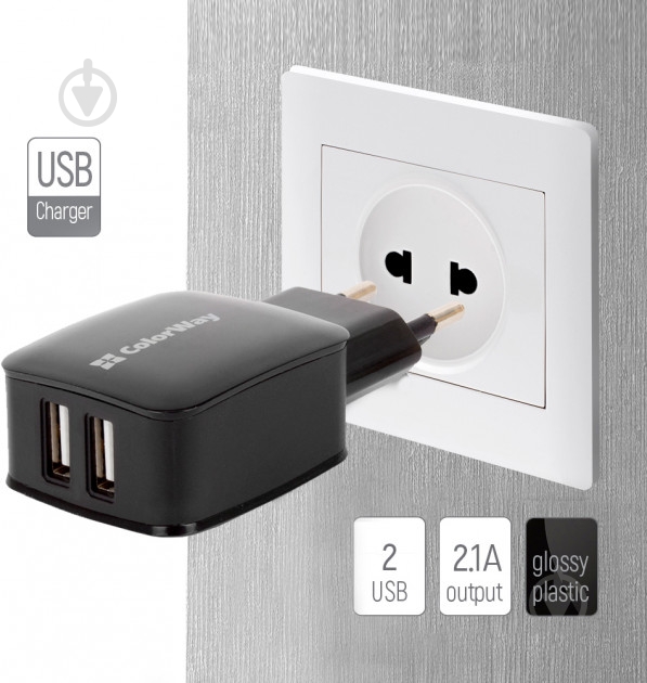 Сетевое зарядное устройство ColorWay New Techno 2xUSB 2.1A (CW-CHS006-BK) - фото 5