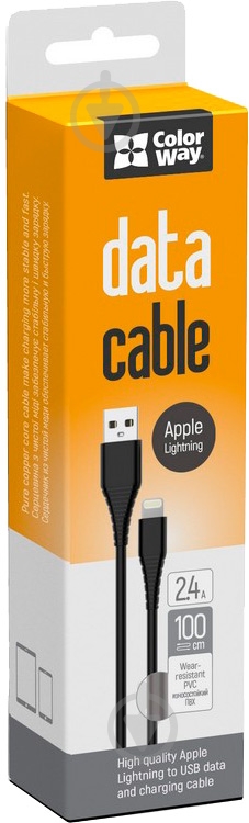 Кабель ColorWay USB - APPLE LIGHTNING (PVC) 2.4А 1 м черный - фото 4