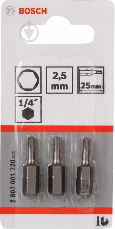 Бита Bosch Extra Hard HEX2.5 25 мм 3 шт. 2607001720 - фото 2 Бита Bosch Extra Hard HEX2.5 25 мм 3 шт. 2607001720 - фото 2