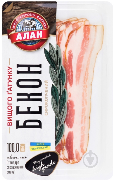 Бекон Алан нарезка с/к в/с лоток 0.1кг - фото 1
