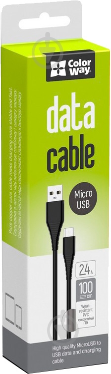 Кабель ColorWay USB - MicroUSB (PVC) 2.4А 1 м black - фото 4