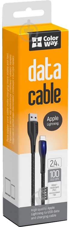 Кабель ColorWay USB - Apple Lightning (PVC + led) 2.4А 1 м black - фото 5 Кабель ColorWay USB - Apple Lightning (PVC + led) 2.4А 1 м black - фото 5