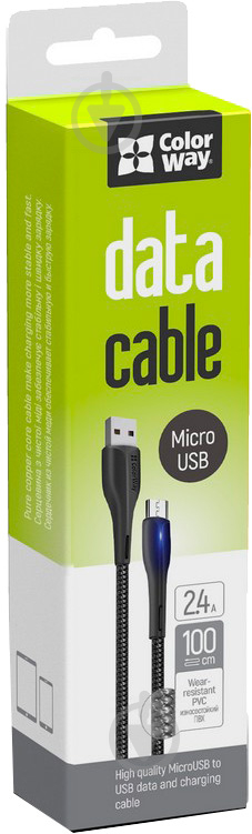 Кабель ColorWay USB - MicroUSB (PVC + led) 2.4А 1 м black - фото 5