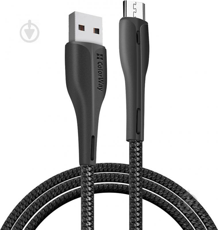 Кабель ColorWay USB - MicroUSB (PVC + led) 2.4А 1 м black - фото 1