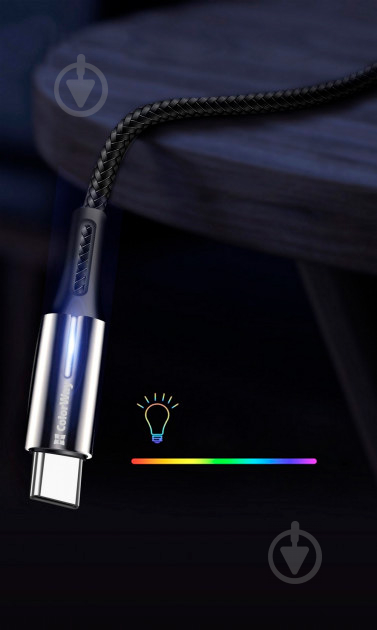 Кабель ColorWay USB - Type-C (Zinc Alloy + Led) 2.4А 1 м black - фото 7