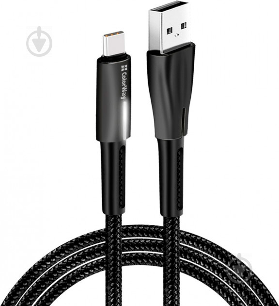 Кабель ColorWay USB - Type-C (Zinc Alloy + Led) 2.4А 1 м black - фото 1