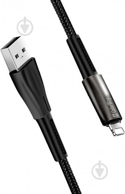Кабель ColorWay USB - Apple Lightning (Zinc Alloy + Led) 2.4А 1 м black - фото 3