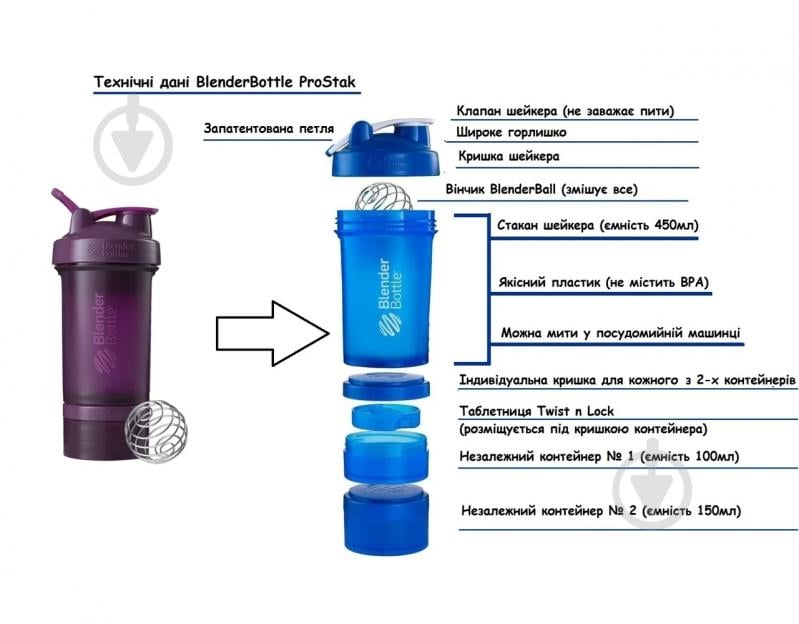 Шейкер Blender Bottle ProStak 660 мл plum - фото 4 Шейкер Blender Bottle ProStak 660 мл plum - фото 4