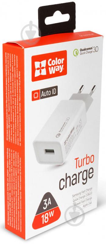 Мережевий зарядний пристрій ColorWay 1USB Quick Charge 3.0 18W (CW-CHS013Q-WT) - фото 4