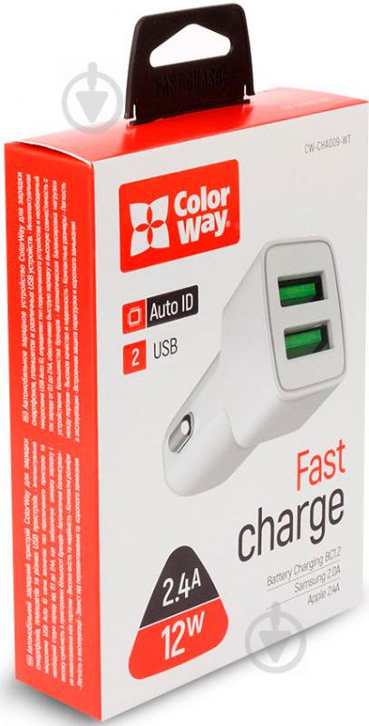 Автомобильное зарядное устройство ColorWay 2USB AUTO ID 2.4A 12W (CW-CHA009-WT) - фото 7