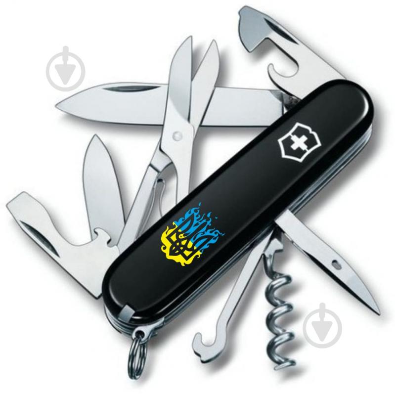 Ніж швейцарський Victorinox CLIMBER UKRAINE вогняний Тризуб (14 інстр) Vx13703.3_T0316u - фото 1