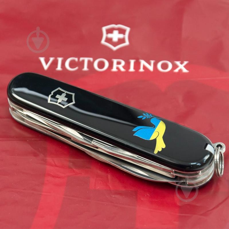 Нож швейцарский Victorinox CLIMBER UKRAINE Голубь мира синий и желтый (14 инстр) Vx13703.3_T1036u - фото 6