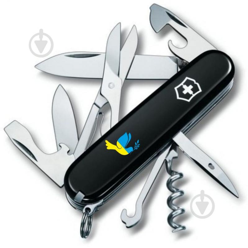 Нож швейцарский Victorinox CLIMBER UKRAINE Голубь мира синий и желтый (14 инстр) Vx13703.3_T1036u - фото 1