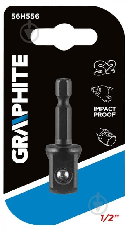 Адаптер GRAPHITE ударный 1/4 Hex-1/2 Square сталь S2 1 шт. 56H556 - фото 2