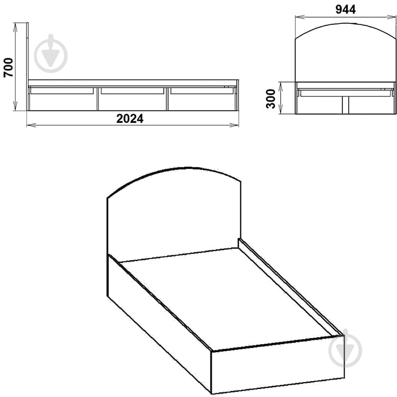 Чертеж односпальной кровати