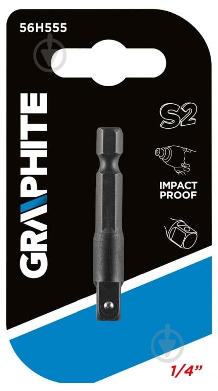 Адаптер GRAPHITE ударный 1/4 Hex-1/4 Square сталь S2 1 шт. 56H555 - фото 2
