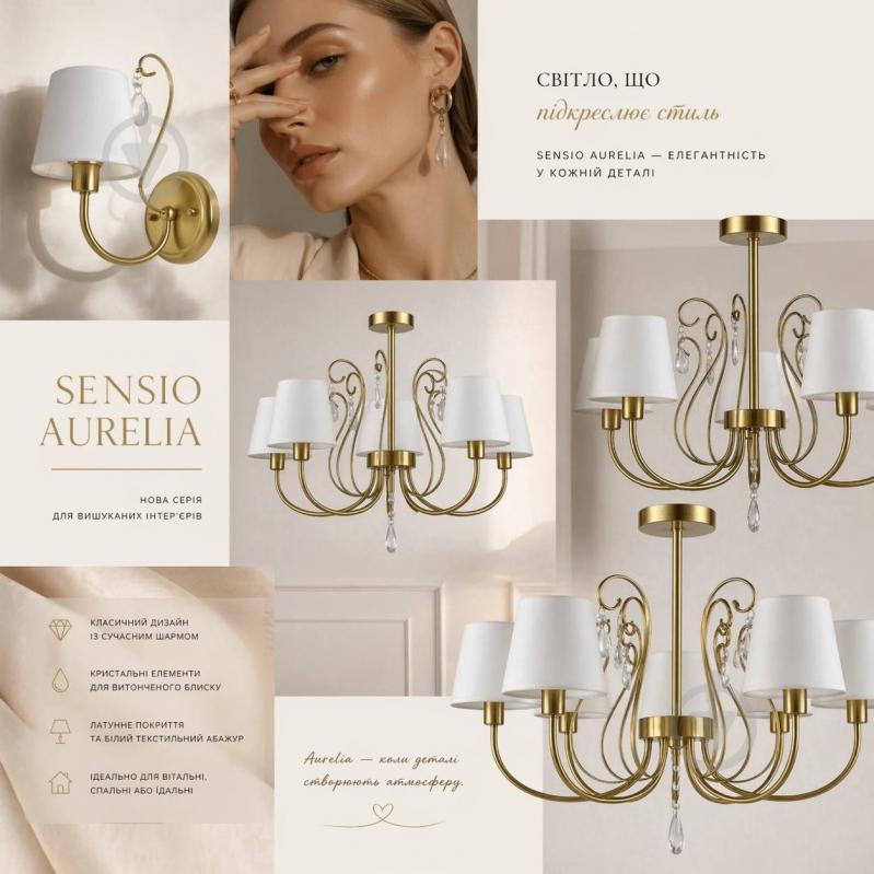 Світильник настінний Sensio Aurelia E14 білий/золото PR-PL321158W-1 - фото 4 Світильник настінний Sensio Aurelia E14 білий/золото PR-PL321158W-1 - фото 4