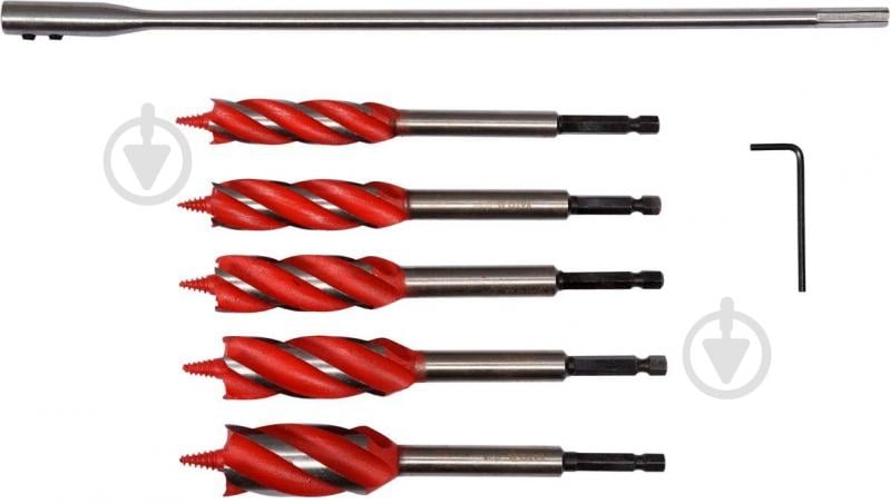 Набор сверл по дереву YATO d16-25 мм с 4 кромками HEX-1/4' + удлинитель + ключ 7 шт. YT-44693 - фото 1 Набор сверл по дереву YATO d16-25 мм с 4 кромками HEX-1/4' + удлинитель + ключ 7 шт. YT-44693 - фото 1