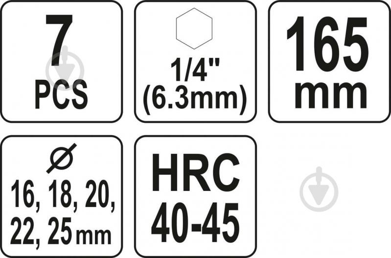 Набор сверл по дереву YATO d16-25 мм с 4 кромками HEX-1/4' + удлинитель + ключ 7 шт. YT-44693 - фото 5 Набор сверл по дереву YATO d16-25 мм с 4 кромками HEX-1/4' + удлинитель + ключ 7 шт. YT-44693 - фото 5
