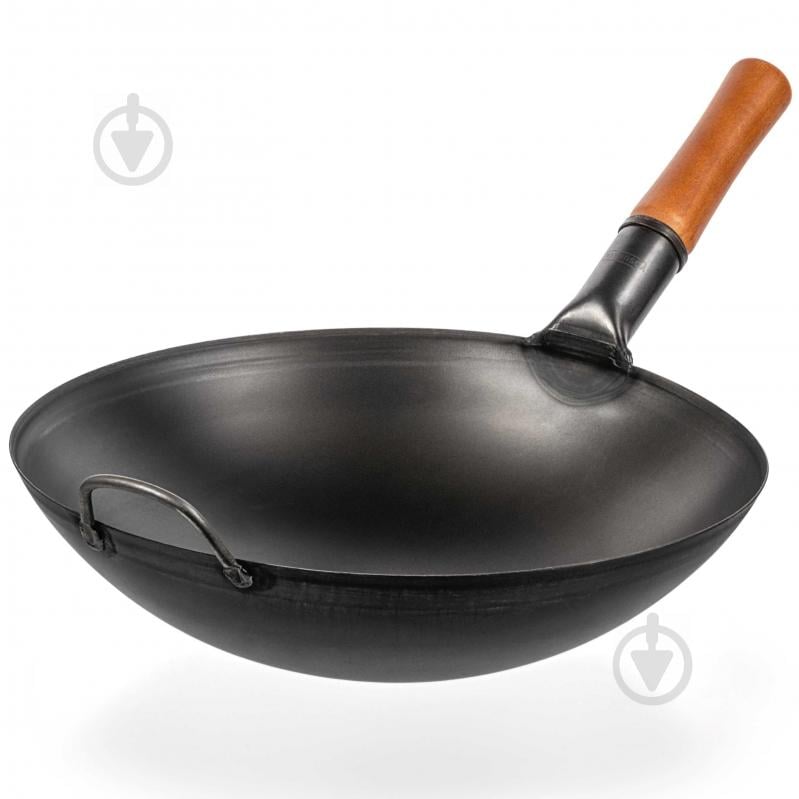 ВОК сковорода 36см (WOK) традиционный с круглым дном, черная углеродистая сталь, предзапущенный