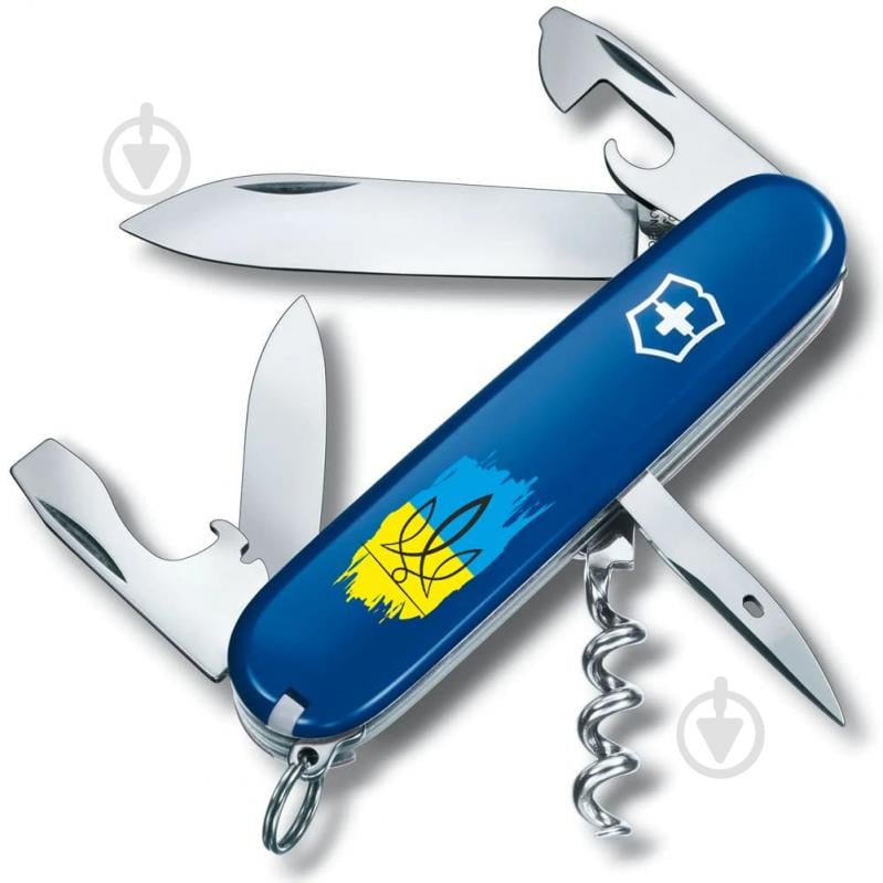 Нож швейцарский Victorinox SPARTAN UKRAINE Трезубец фигурный на фоне флага (12инстр) Vx13603.2_T1026u - фото 1