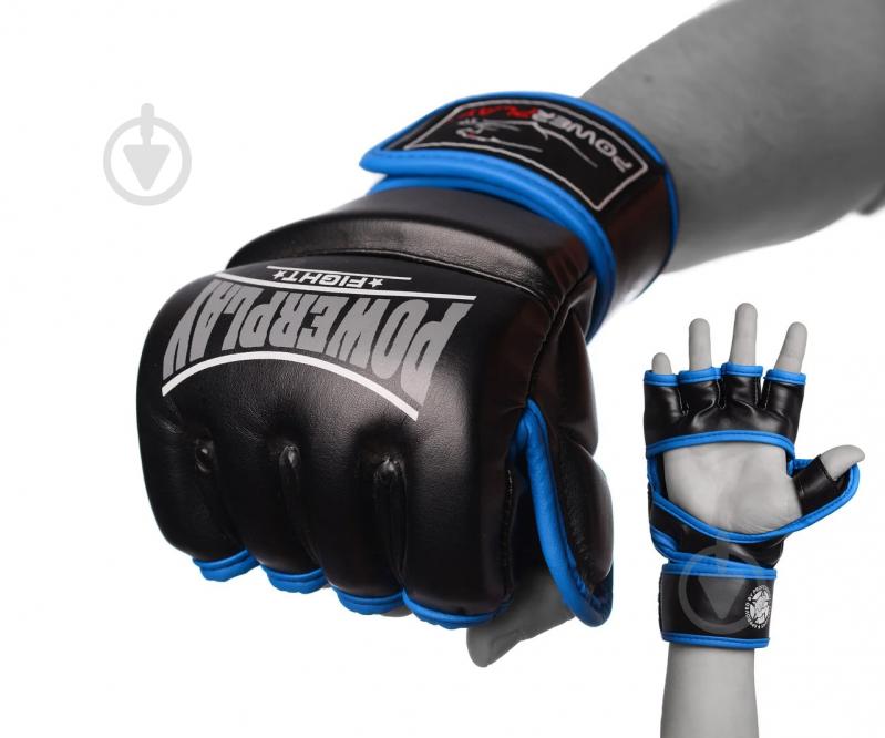 Перчатки для MMA PowerPlay р. L PP_3058 черный с синим - фото 1 Перчатки для MMA PowerPlay р. L PP_3058 черный с синим - фото 1